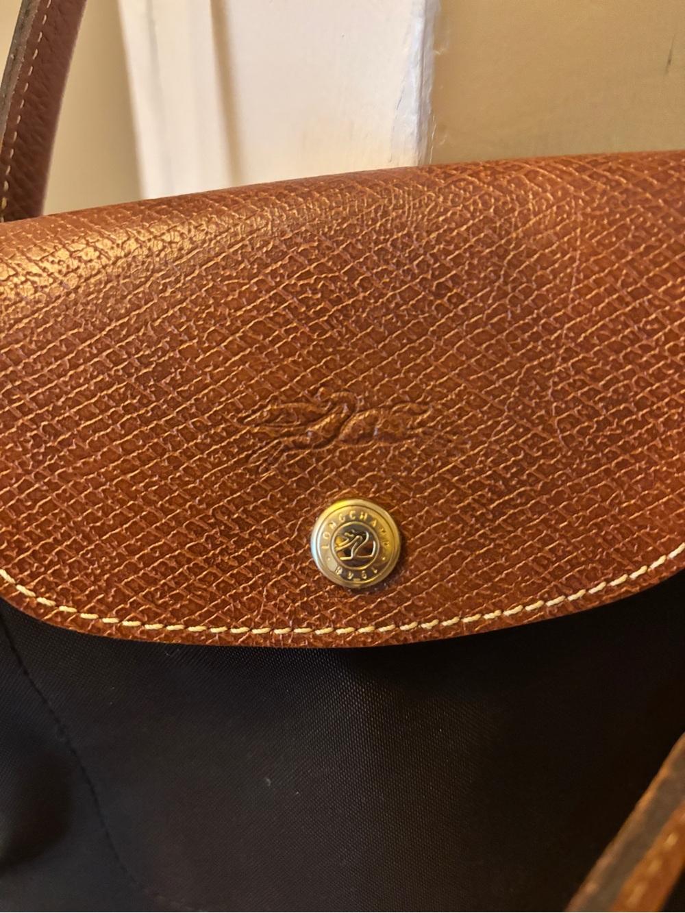Longchamp Black Nylon Tote with Brown Leather Trim - Picture 3 of 6